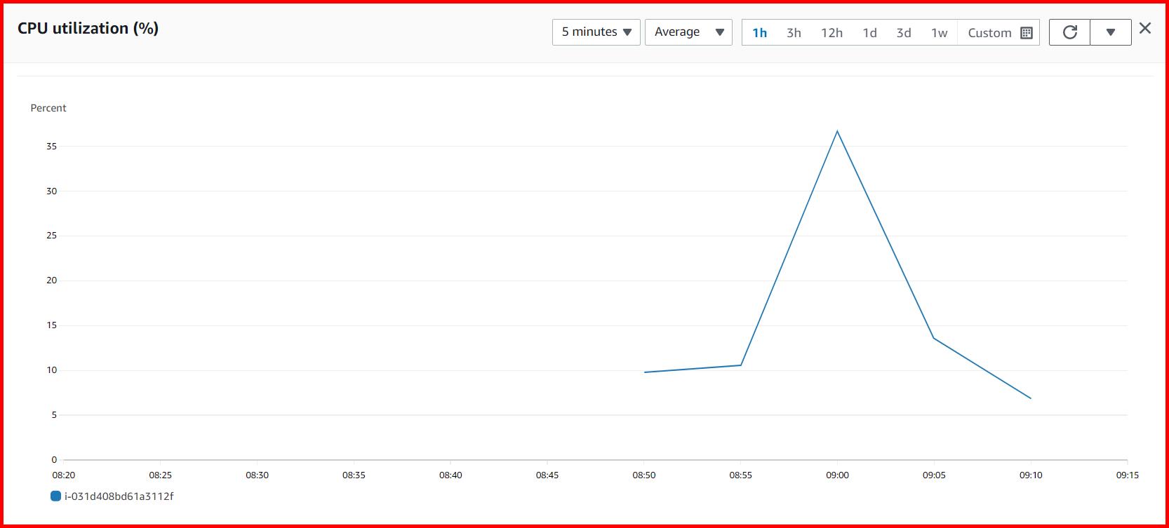 Picture showing the CPU utilization (%) in the Monitoring tab